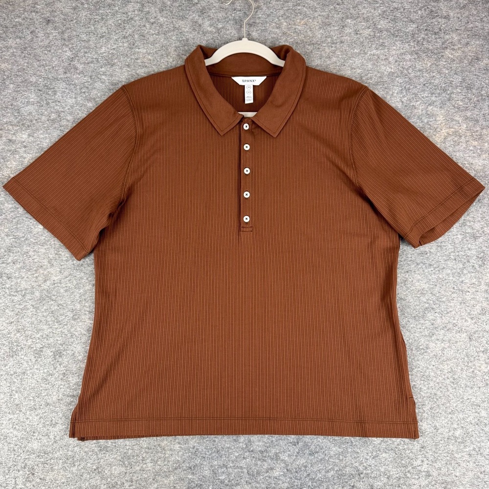 SPANX Stretch Rib Polo Top Hickory Brown Womens Plus 2X